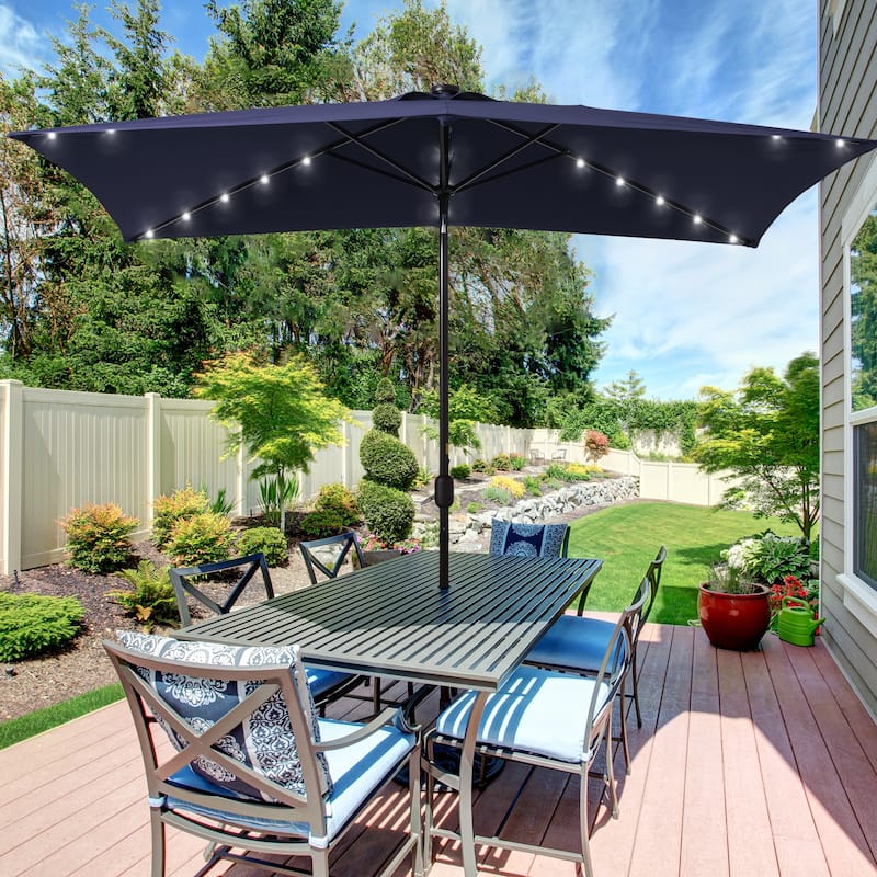 LIVOOSUN LED 10 x 6.5Ft Patio Table Umbrellas Outdoor Market Umbrella with Aluminium/Steel Pole, UV-Resistant Canopy - Navy Blue