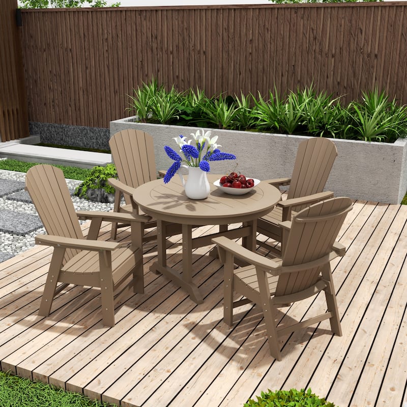 Altura 5-Piece Round Poly Eco-Friendly All Weather Outdoor Dining Set - Weathered Wood