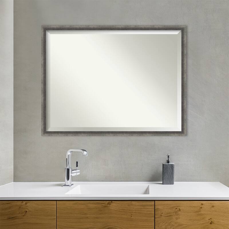 Burnished Concrete Narrow Beveled Wood Framed Bathroom Vanity Wall Mirror - Burnished Concrete Narrow