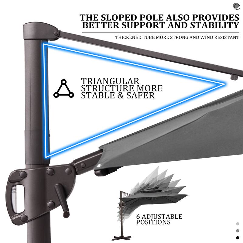11 ft Square Patio Cantilever Offset Umbrella Double Top with Rod Base