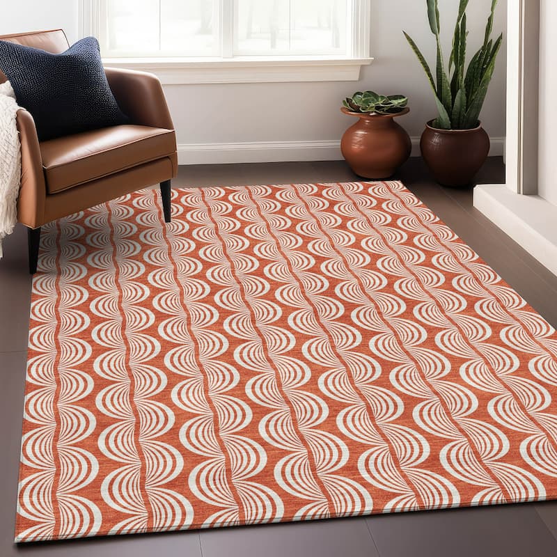 Machine Washable Indoor/ Outdoor Contemporary Chantille Rug - Coral - 9' x 12'