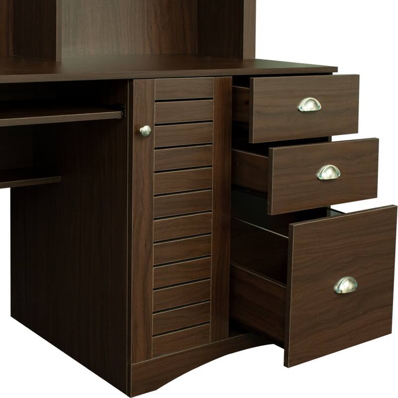 Spacious Home Office Computer Desk with Hutch, 2-Tier Shelf & 3 Drawers