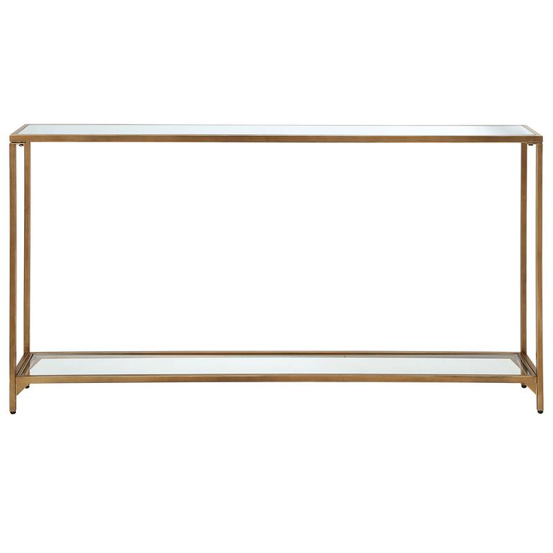 Copper Grove Metal and Tempered Glass Narrow Console Table - Warm Gold