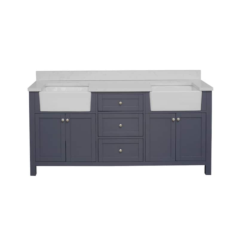 KitchenBathCollection Yorkshire 72" Farmhouse Double Bathroom Vanity with Engineered Marble Top
