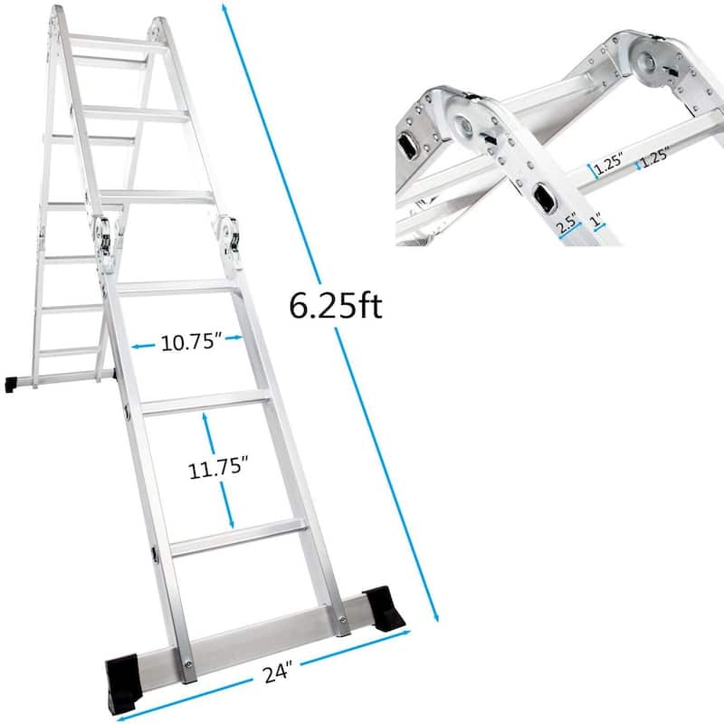 12.5FT Folding Ladder Multi-Purpose Aluminium Extension 7 in 1 Step