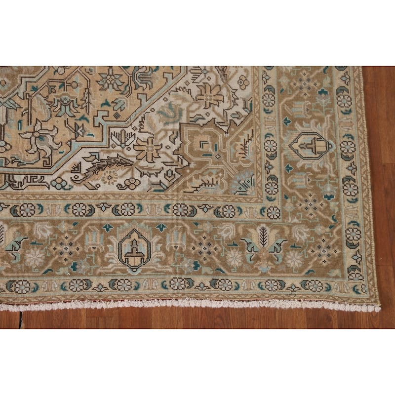 Geometric Tabriz Persian Vintage Rug Hand-Knotted Wool Carpet - 6'9"x 9'8"
