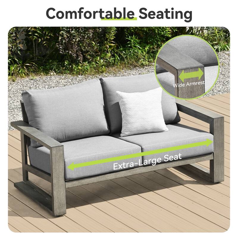 PureScape Hand-Painted Aluminum Outdoor Loveseat with Sunbrella Gray Cushions