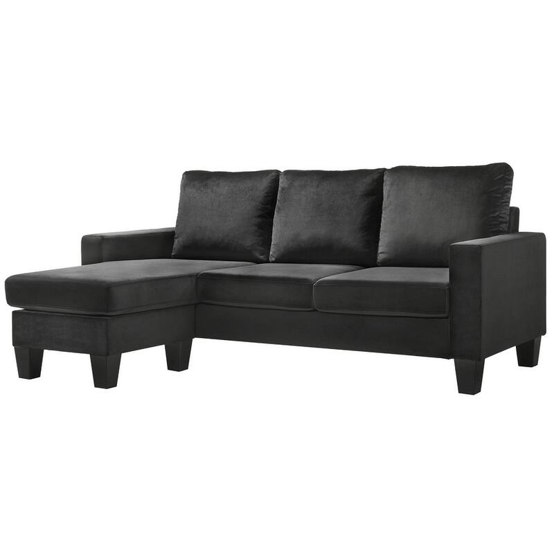 Velvet L Shaped Sectional Sofa - 77" - Black