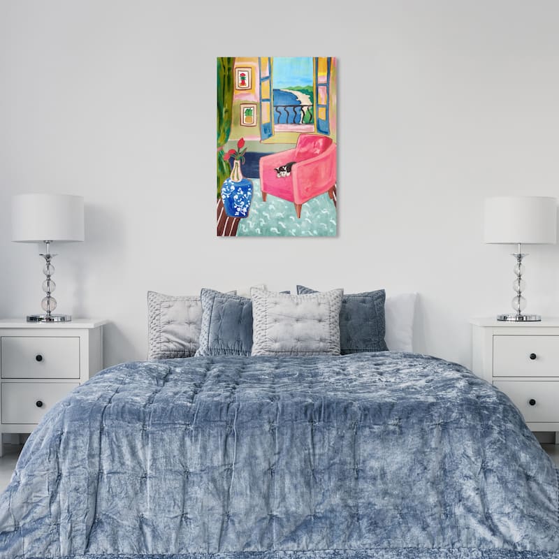 Wynwood Studio Canvas Animals Favorite Armchair Pink and Dark Pink Modern & Contemporary Wall Art Canvas Print - Pink, Blue - 36 x 24