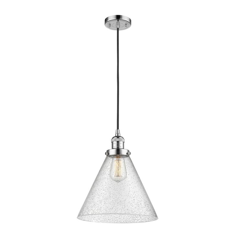 Innovations Lighting Franklin Restoration Cone - 1 Light 12" Cord Hung Mini Pendant - Polished Chrome/Seedy