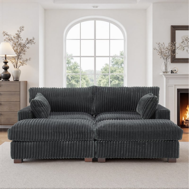 Oversied Plush Corduroy Fabric Modular Sectional Sofa with Chaise, Ottoman