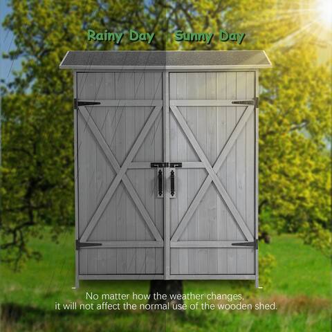 Wooden Outdoor Tool Storage Shed with Lockable Door, Detachable Shelves and Pitch Roof