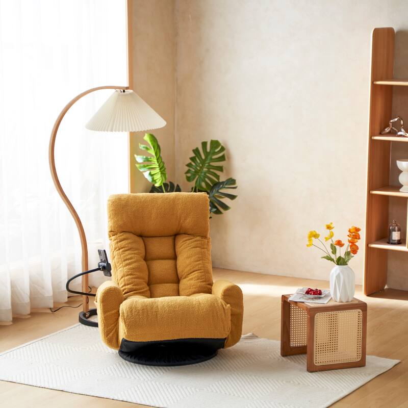 Upholstered 360° Swivel Manual Leisure Recliner with Mobile Phone Holder, Adjustable Headrest and Backrest