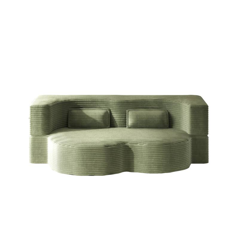 Convertible Floor Sofa with Corduroy Fabric, Twin Mattress & No Assembly