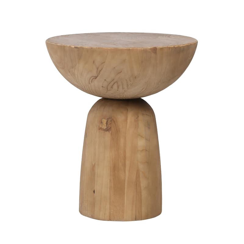 Balak Reclaimed Pine Round Modern Hourglass Side Table, Natural Pine - Natural