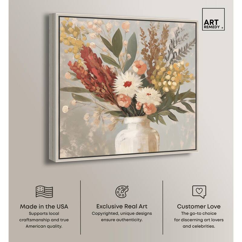 White Vase Bouquet Canvas by Art Remedy