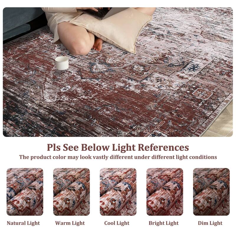 Ombre Vintage Area Rug Distressed Washable Living Room Bedroom Rug Indoor Carpet Ultra-Thin Soft Rug Non-Slip
