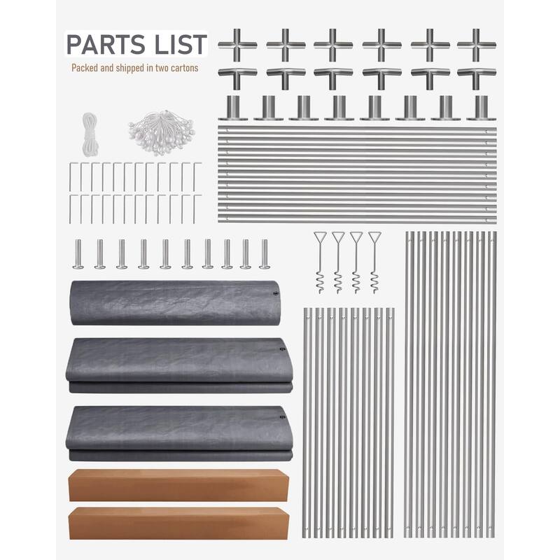 Carport10'x20'Portable Garage,4 Roll-up Doors 4 Windows，Gray