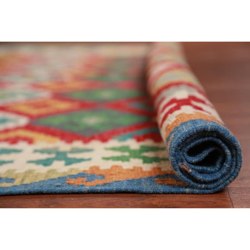 Hand Woven Oriental 100% Wool Carpet Southwestern Geometric Red Kilim Area Rug - 8' 4'' X 5' 10''