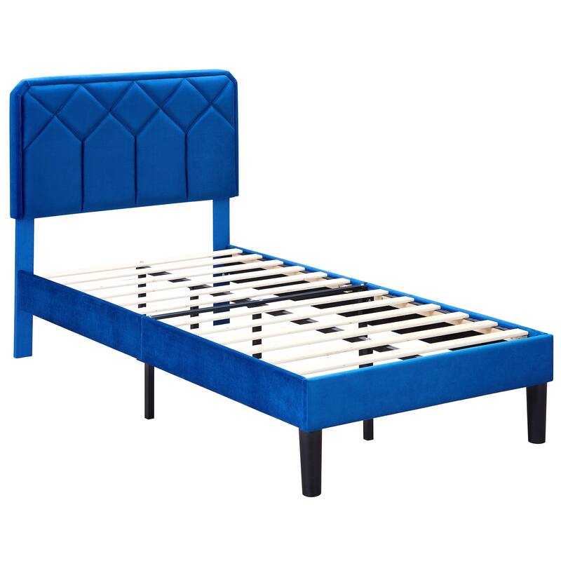 VECELO Adjustable Height Velvet Upholstered Bed Diamond Tufted Headboard with 7.8" Underbed Storage No Box Spring Needed