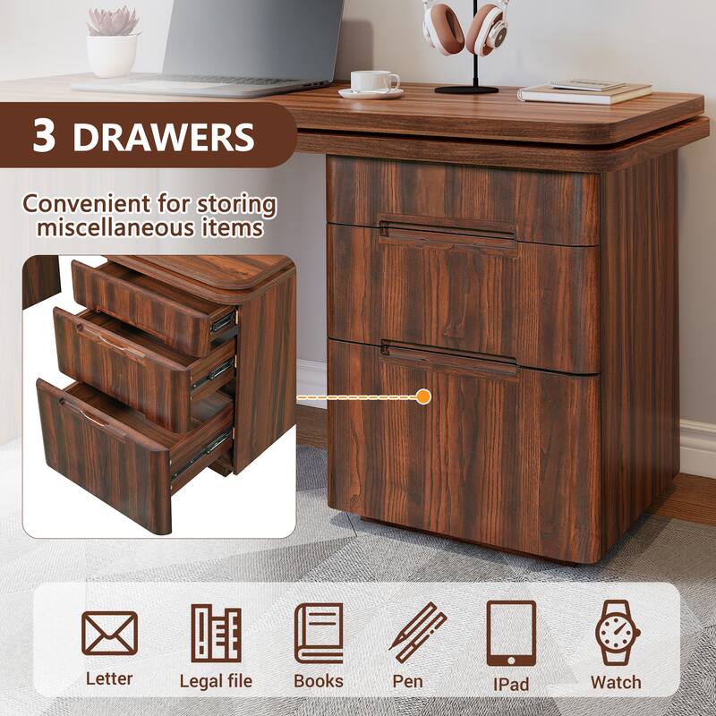 Merax 360 Modern L-Shape Rotating Desk with 3 Drawers and Space-Saving Convertible Workstation