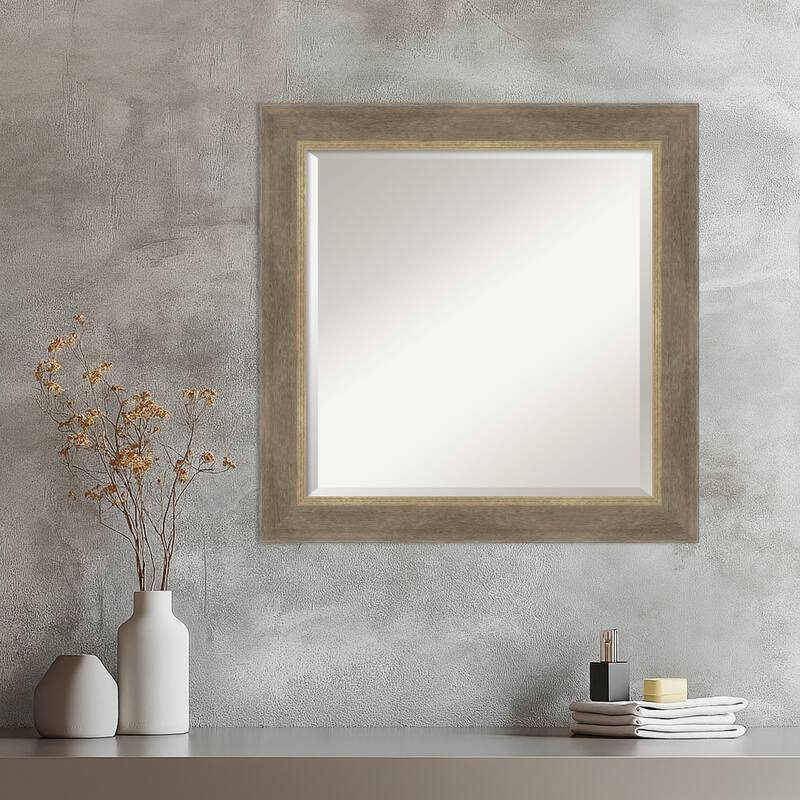 Driftwood Tan Beveled Wood Framed Wall Mirror - Driftwood Tan