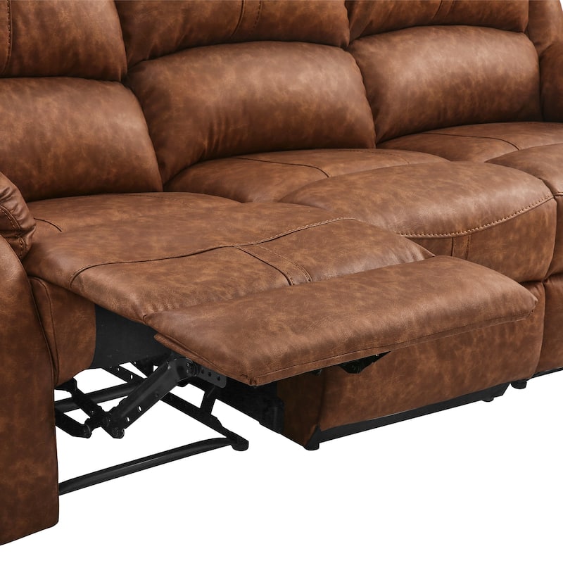 Manual Recliner,Faux Leather Reclining Sofa Set, 3-Seater Reclining Sofas For Living Room - 80.7"W X 37.4"D X 39.8"H