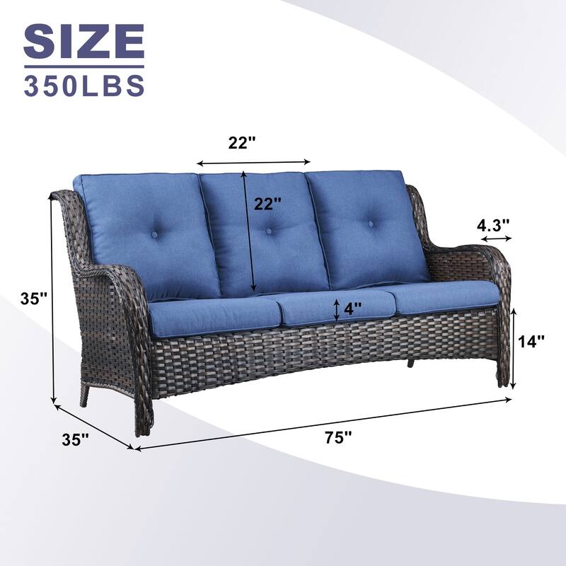 Pocassy Patio Outdoor 3-Seat Sofa with Cushion
