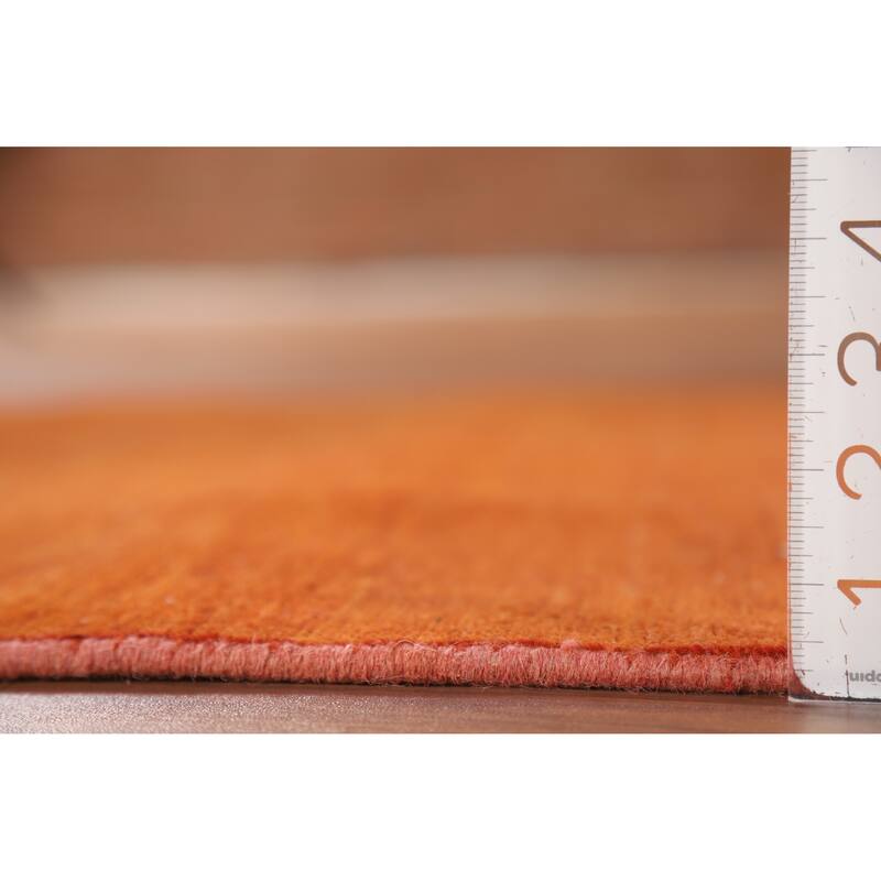 Orange Modern Gabbeh Foyer Rug Solid Hand-Knotted Wool Carpet - 3'1" x 4'11"