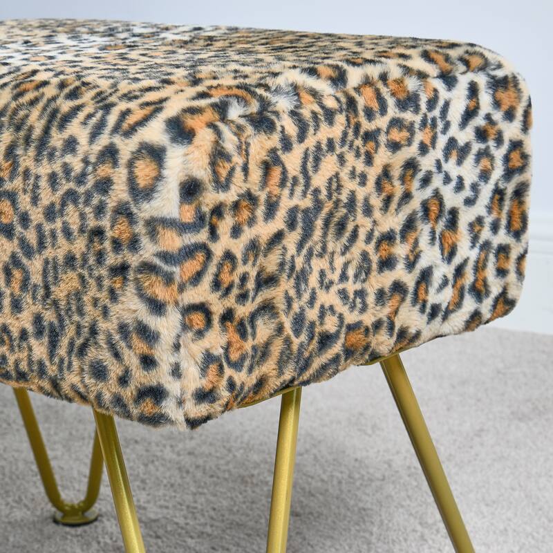 Home Soft Things Leopard Fauxfur Ottoman with Gold Metal Legs