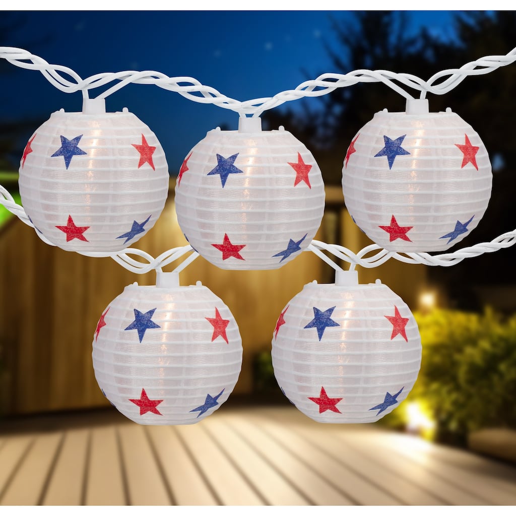 Patriotic Stars Paper Lantern Patio Light Set - 8.5' White Wire - 10ct