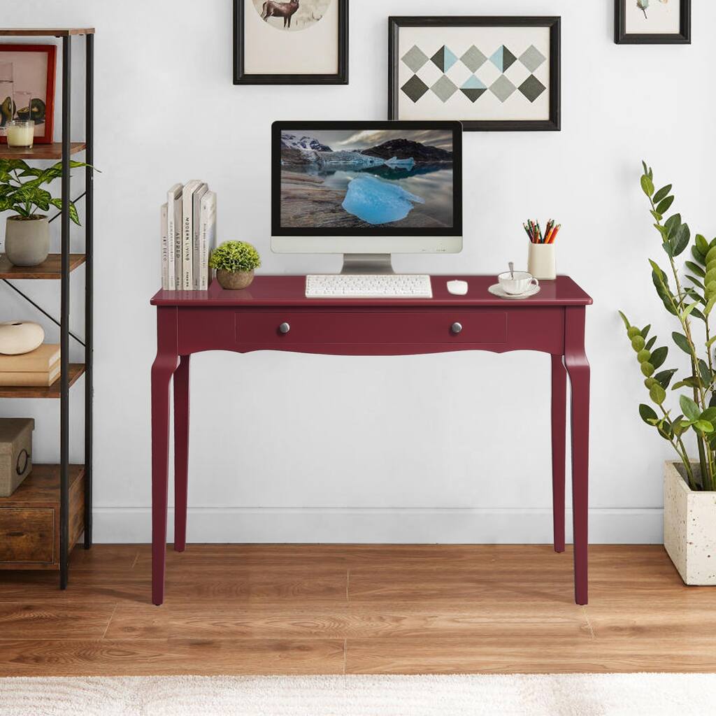 Topcraft Antique Wood Computer Desk with a Drawer, Red