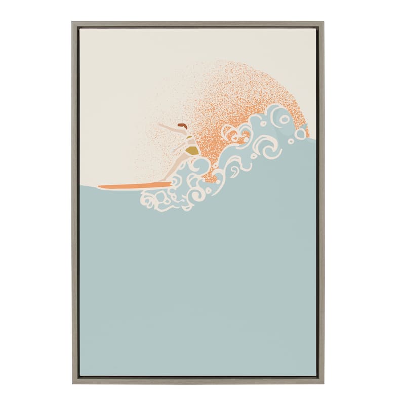 Kate and Laurel Sylvie Breeze Surfer Framed Canvas by Hannah Beisang - 23x33 - Plastic - Grey