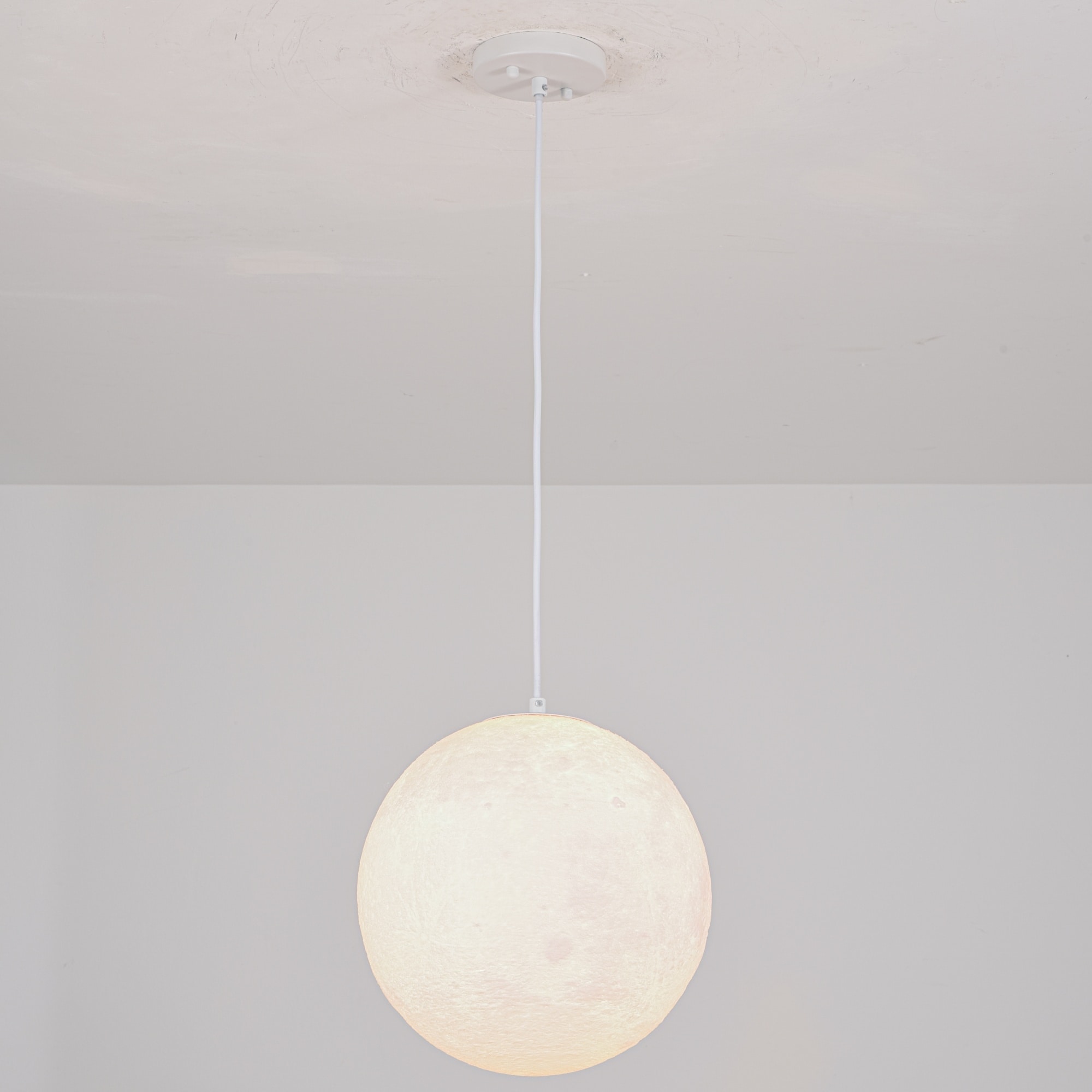 11.8" Single-Light Modern White Globe LED Pendant Hanging Light with Plastic Shade for Bedroom or Dining Room