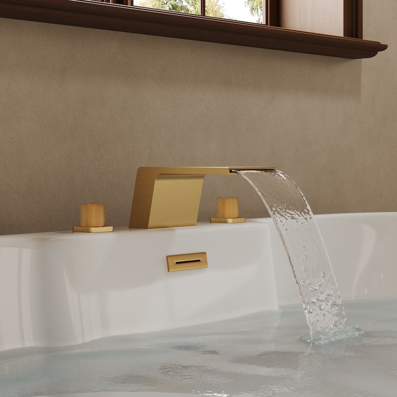 GRANDJOY Waterfall Bathtub Faucet with Two Handle and Elegant Design - Brushed Gold