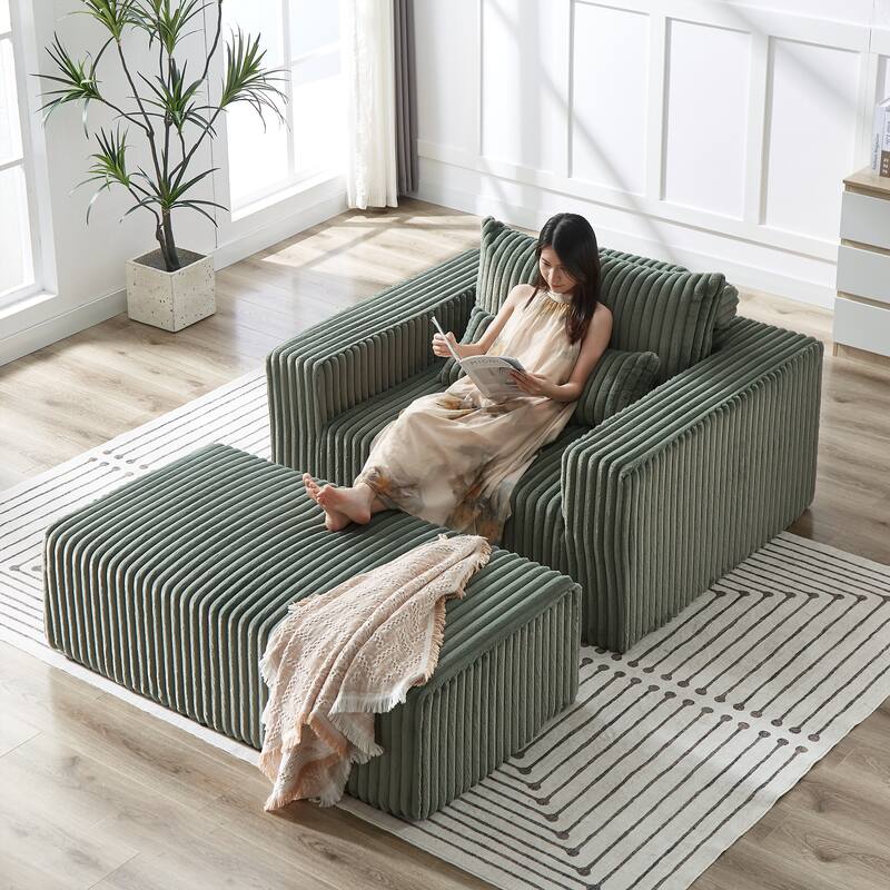 75-Inch Plush Corduroy Fabric Sofa Set with Removable Footrest for Livingroom Fluffy Modular Sleeper Sofa Chair
