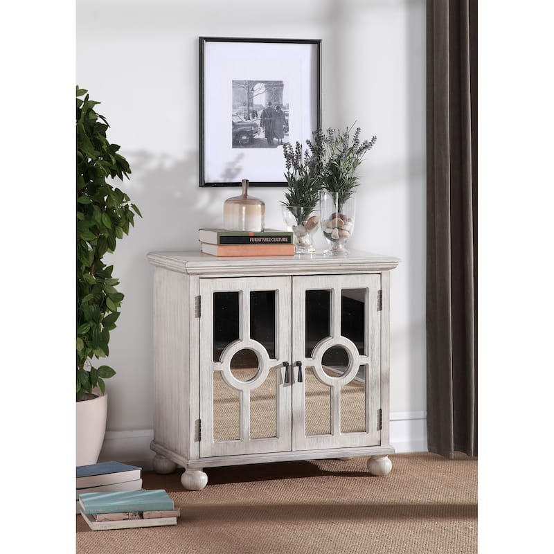 Modern Traditional Accent Chest with Mirror Doors Pulls Wooden