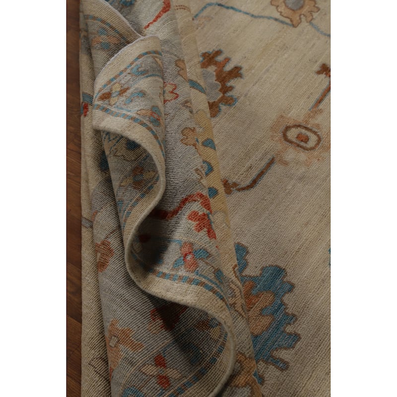 Hand Knotted Oriental 100% Wool Carpet Transitional All-Over Beige & Ivories Oushak Area Rug - 9' 11'' X 8' 2''
