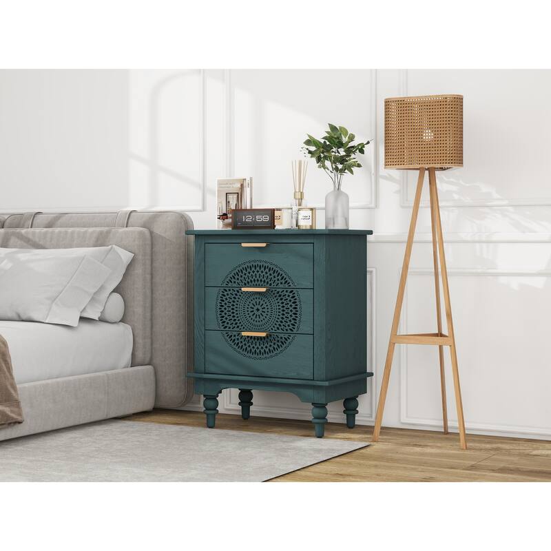 Hollow-Carved 3 Drawer Dresser Storage Chest