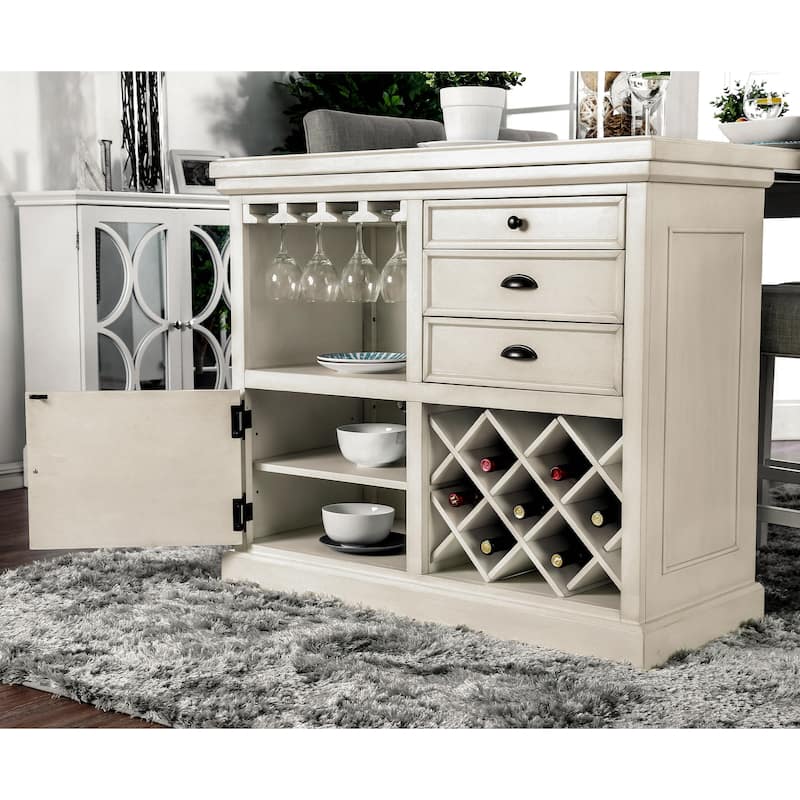 Tia Transitional Antique White Wood Multi-Storage 3-Piece Kitchen Island Set by Furniture of America