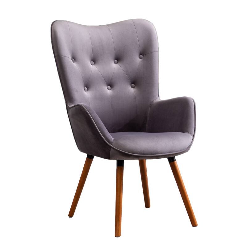 Gray Modern 30" Polyester Button Tufted Accent Chair with Solid Wood Frame for Living Room