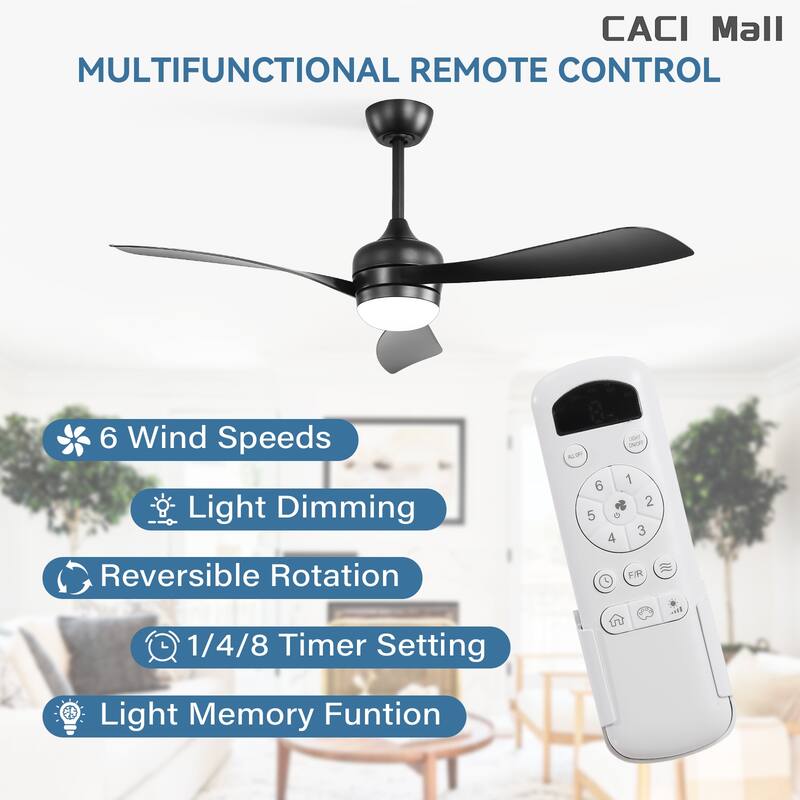 52/60 Inch Ceiling Fan with Integrated LED Light and Remote Control Quiet DC Motor