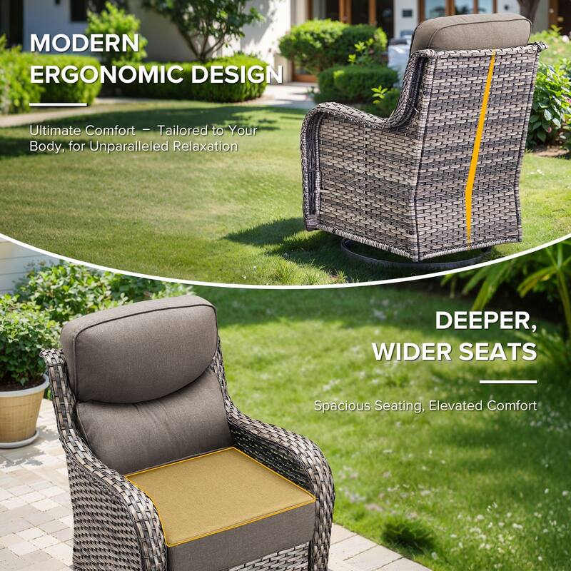 Gymojoy 5-Piece Patio Swivel Glider Chair Ottoman Set with Side Table, 6-Inch Ultra-Plush Cushions