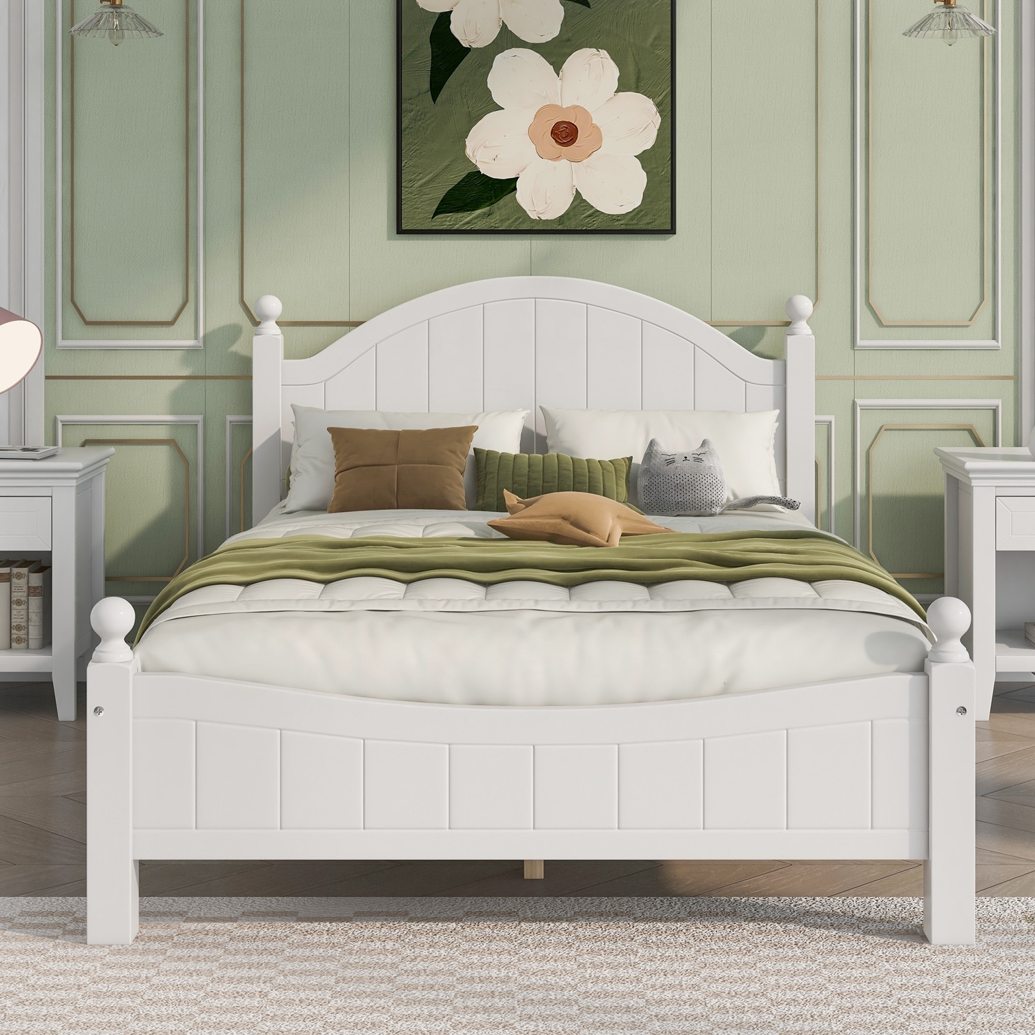 White solid wood platform cheap bed