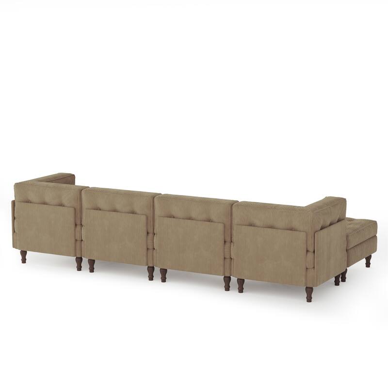 130"W Corduroy Upholstered Modular Sectional Sofa with Storage Ottoman