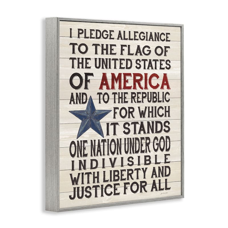 Stupell Pledge of Allegiance Stars and Stripes Americana Rustic Wood Framed Giclee Texturized Art by Jo Moulton