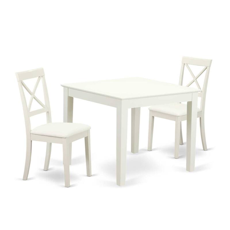 HomeStock 3-Piece Linen White Finish Solid Wood Top Dining Table Set