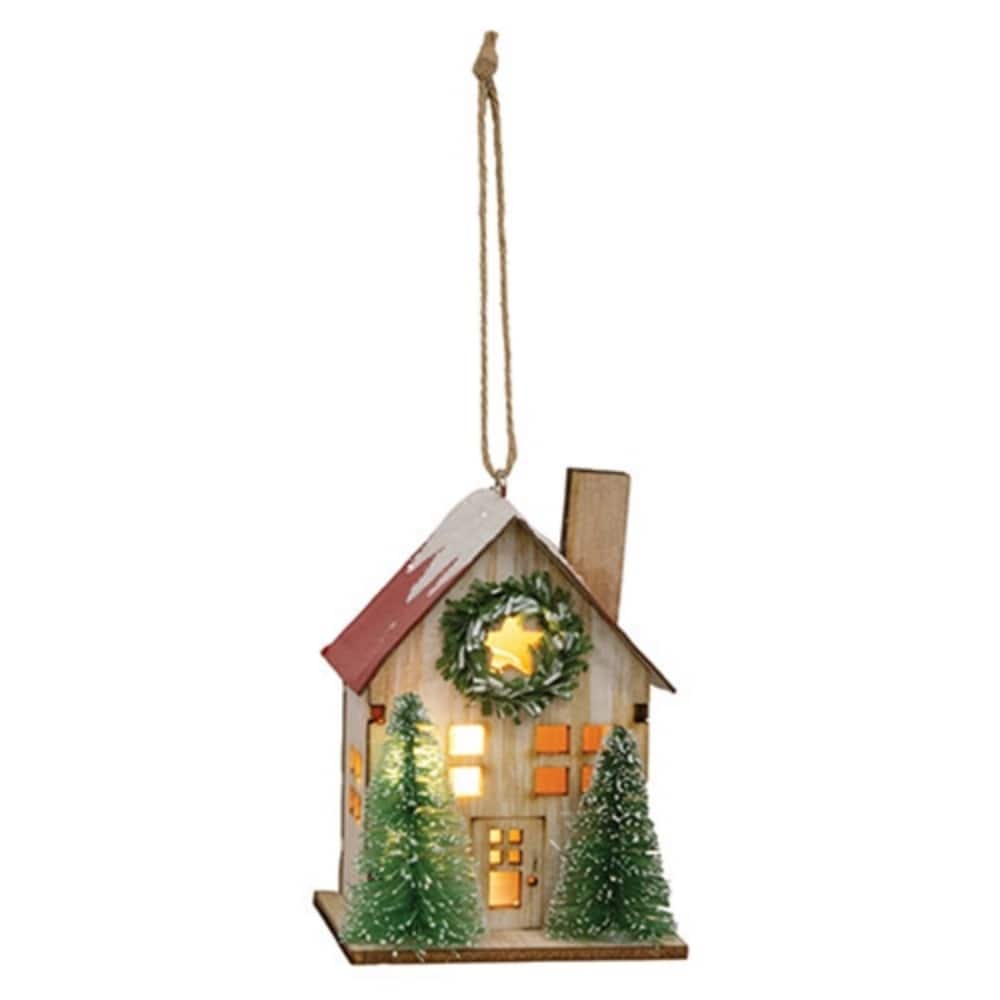 Wood Light Up House Ornament for Holiday Tree Decoration - 2.50" x 3.50" x 2.50"