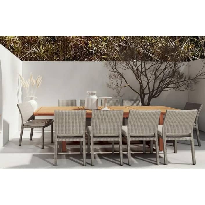 LifestyleGarden 11pc FSC Wood Outdoor Patio Extendable Dining Set - Brown and Grey