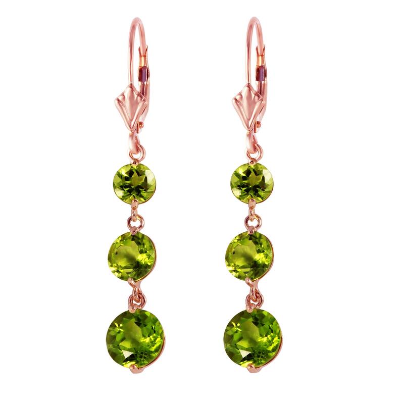 7.2 Carat 14K Solid Gold Drop Earrings Geen Peridot Gemstones - Rose